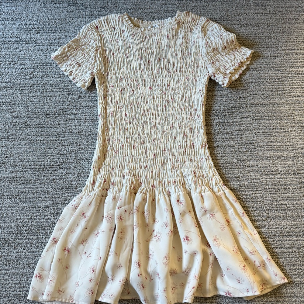 Storia Cream Smocked Mini Dress Fit and Flare
